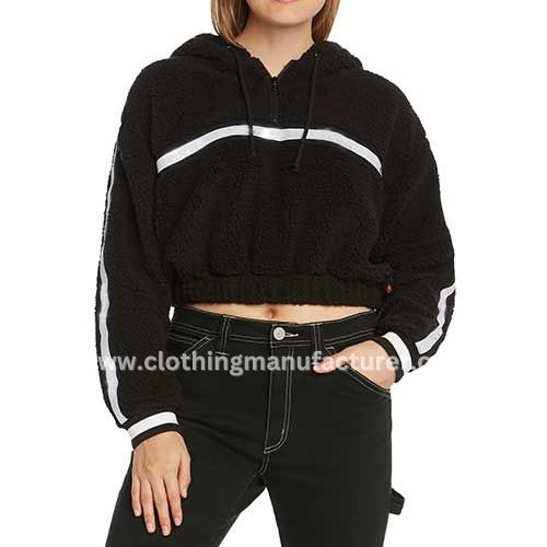 Wholesale Women's Black Half Zip Cropped Hoodie Manufacturer
