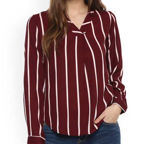 Wholesale Women's Burgundy Striped Blouse