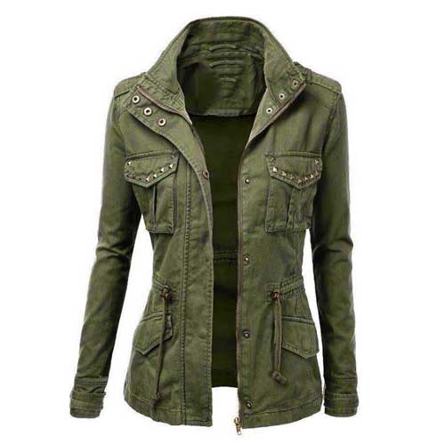 Womens olive green denim jacket 1