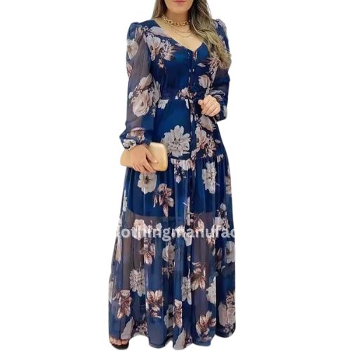 wholesale long sleeve v neck maxi dress manufacturer