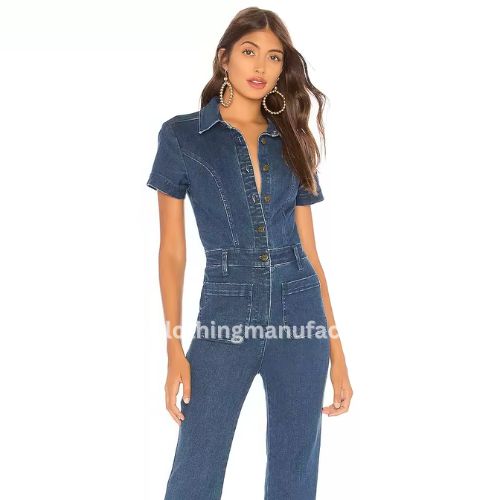 wholesale short sleeve denim jumpsuit manufacturer