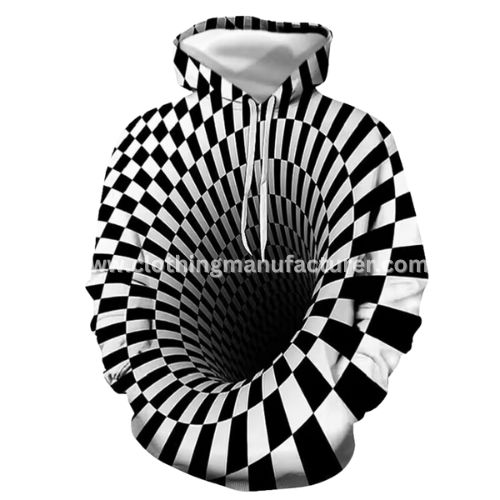 Men Black & White Sublimated Polyester Hoodie Wholesale