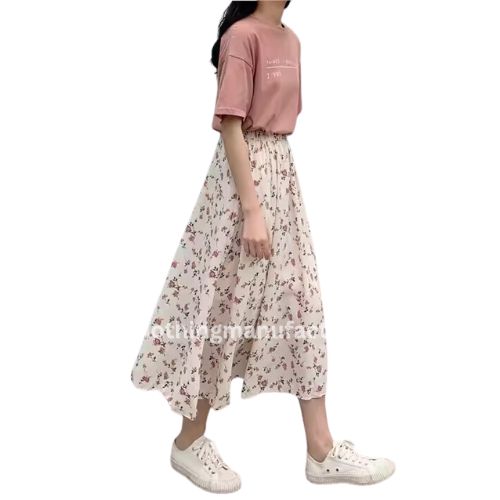 wholesale a-line half-length floral printed long skirt