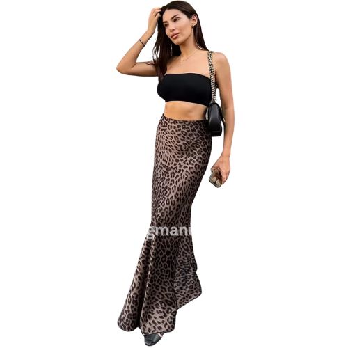 wholesale elegant leopard printed long maxi skirt