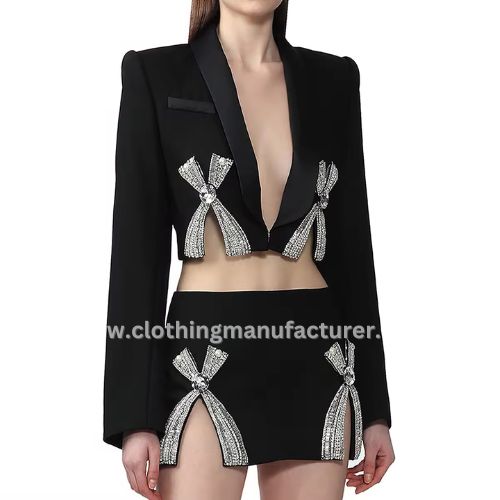 wholesale ladies' rhinestone bow sequined black skirt