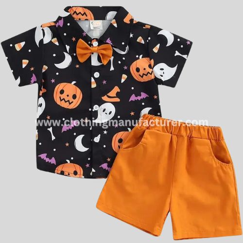 Wholesale Boys Halloween Print Collar Shirt & Pant