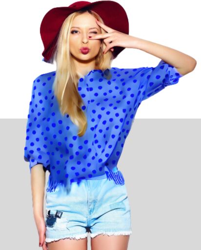 Midnight Blue Polka Dot Blouse With Denim Shorts Wholesale