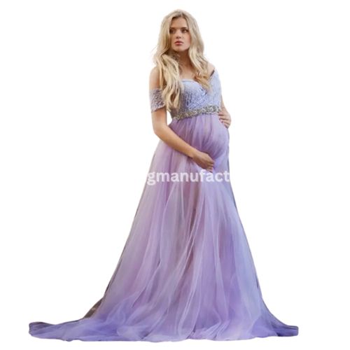 Sheer Neckline Maternity Gown Dress Supplier