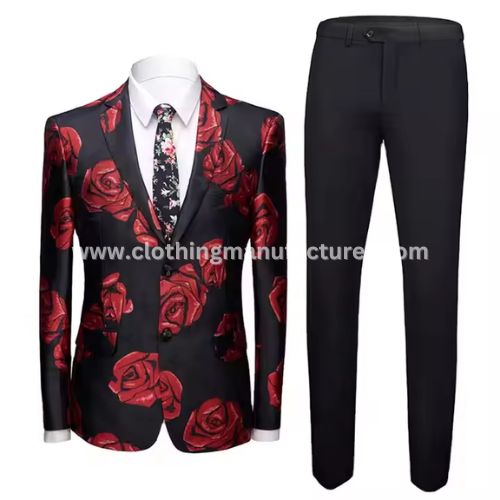 Men's Two Piece Rose Printed Party Suits Wholesale