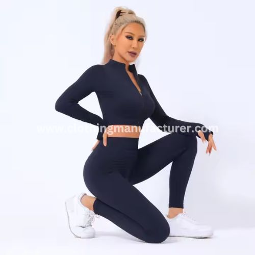 women long sleeve front zipper yoga crop top