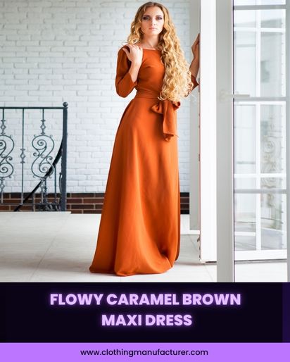 flowy caramel brown maxi dress