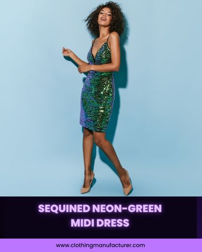 sequined neon green midi dress