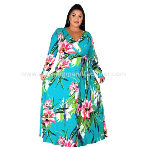 Women Plus Size Tropical Floral Printed Dress Wholesale