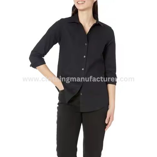 women long sleeve button up black shirt