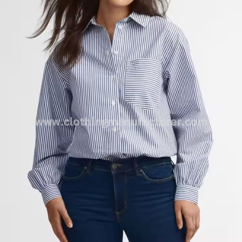 women stripe drop shoulder long shirt