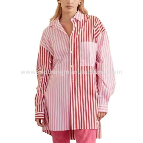 women striped oversized long shirts
