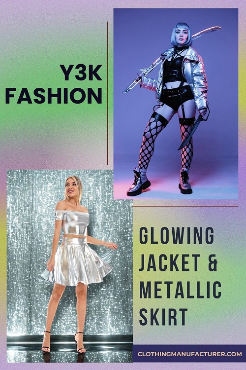 y3k glowing jacket & metallic skirt Y3k Glowing Jacket & Metallic Skirt