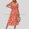 v neck leaf print boho dress manufacturer