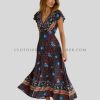 wholesale side split long boho dress