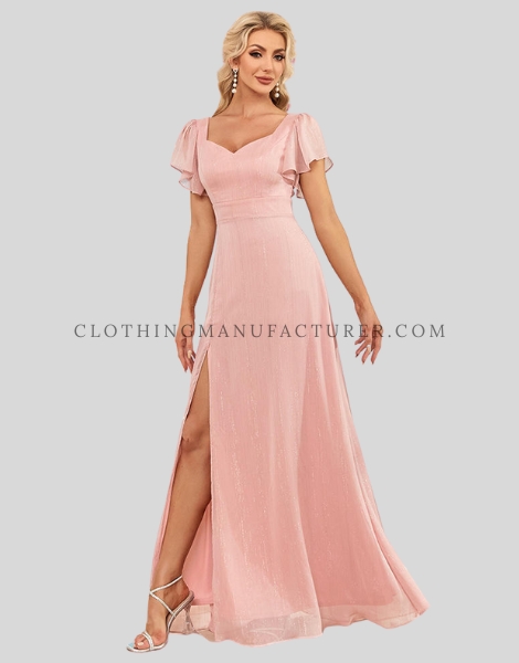 butterfly sleeve chiffon high slit thigh supplier