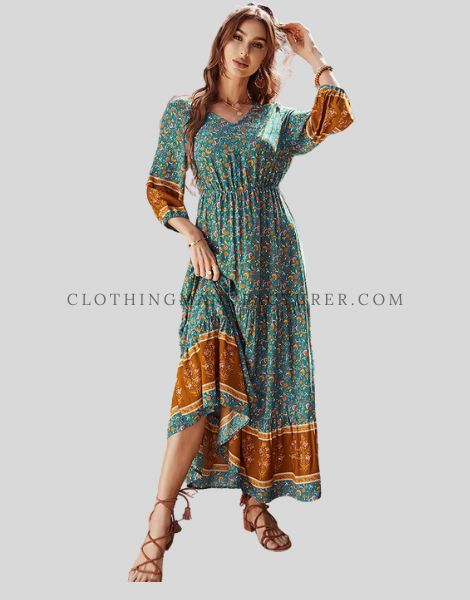 printed ruffle boho dress supplier