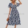 v neck leaf print boho dress supplier