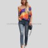 womens tie dye cold shoulder t shirt supplier