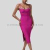 wholesale crystal midi bodycon spaghetti strap dress