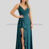 custom ruffle slit spaghetti strap dress