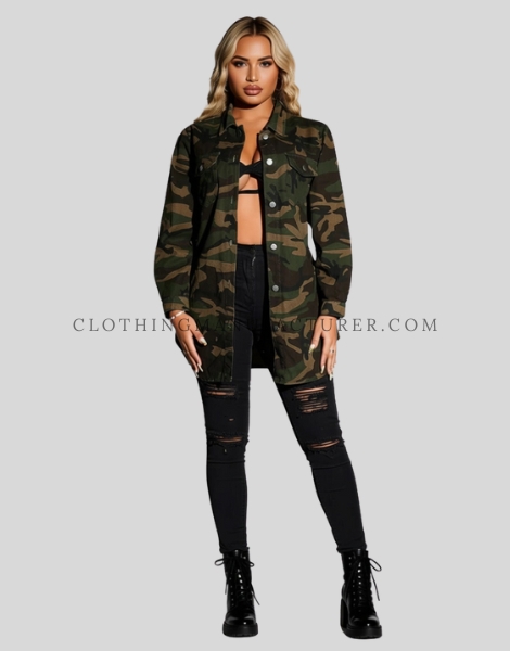 camouflage printed shacket for women supplier