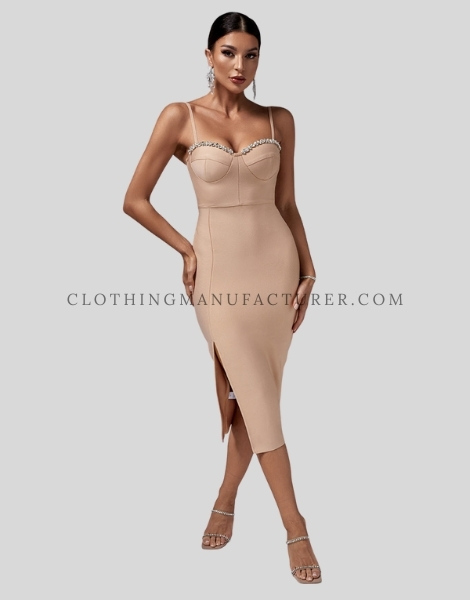 crystal midi bodycon spaghetti strap dress supplier