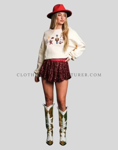 embroidered crop sweatshirt for christmas supplier