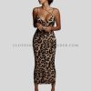 leopard printed spaghetti strap dress supplier