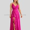 ruffle slit spaghetti strap dress supplier