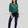 floral embroidered denim shirt for women manufacturer