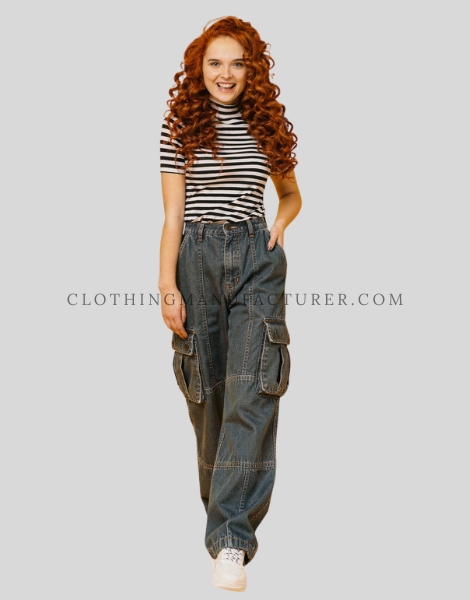 loose fit denim cargo for women manufacturer