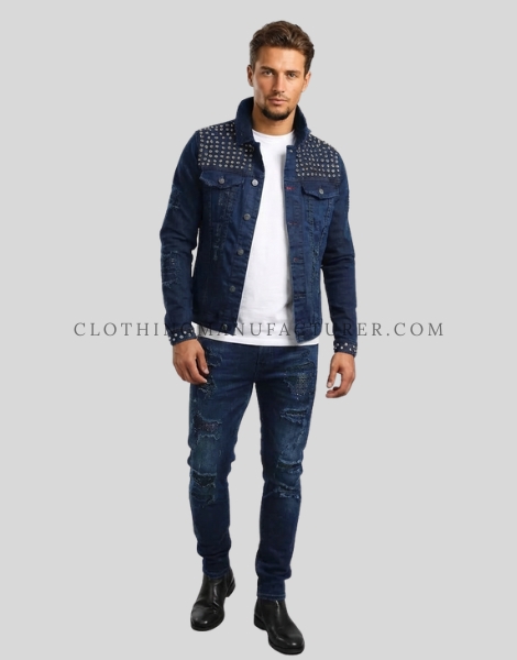 rhinestone denim jacket for men manufacturer