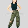 ripped denim cargo for women manufacturer