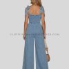 tie-up shoulder straps denim jumpsuit manufacturer