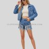 womens rhinestone fringe denim shorts manufacturer