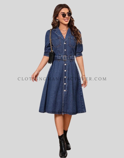 a-line midi denim dress supplier