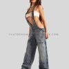 adjustable shoulder strap denim jumpsuit supplier