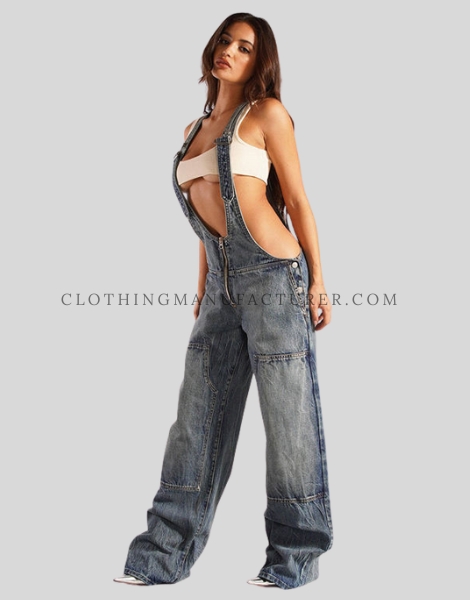 adjustable shoulder strap denim jumpsuit supplier