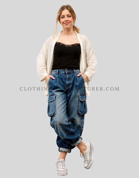 baggy denim cargo for women supplier