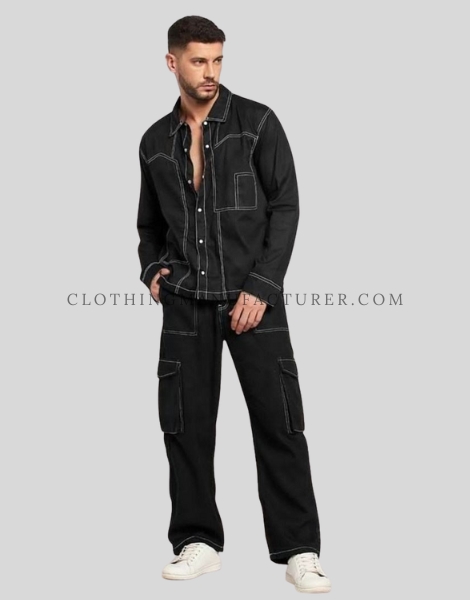 contrast stich denim shirt for men supplier