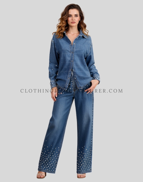 crystal embellish denim shirt for women supplier