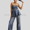 denim co-ord set with halter neckline crisscross straps supplier