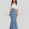 denim fishtail maxi skirt supplier