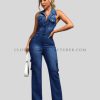 denim jumpsuit with cargo-style pockets supplier