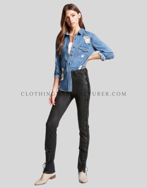 distressed denim shirt for women supplier